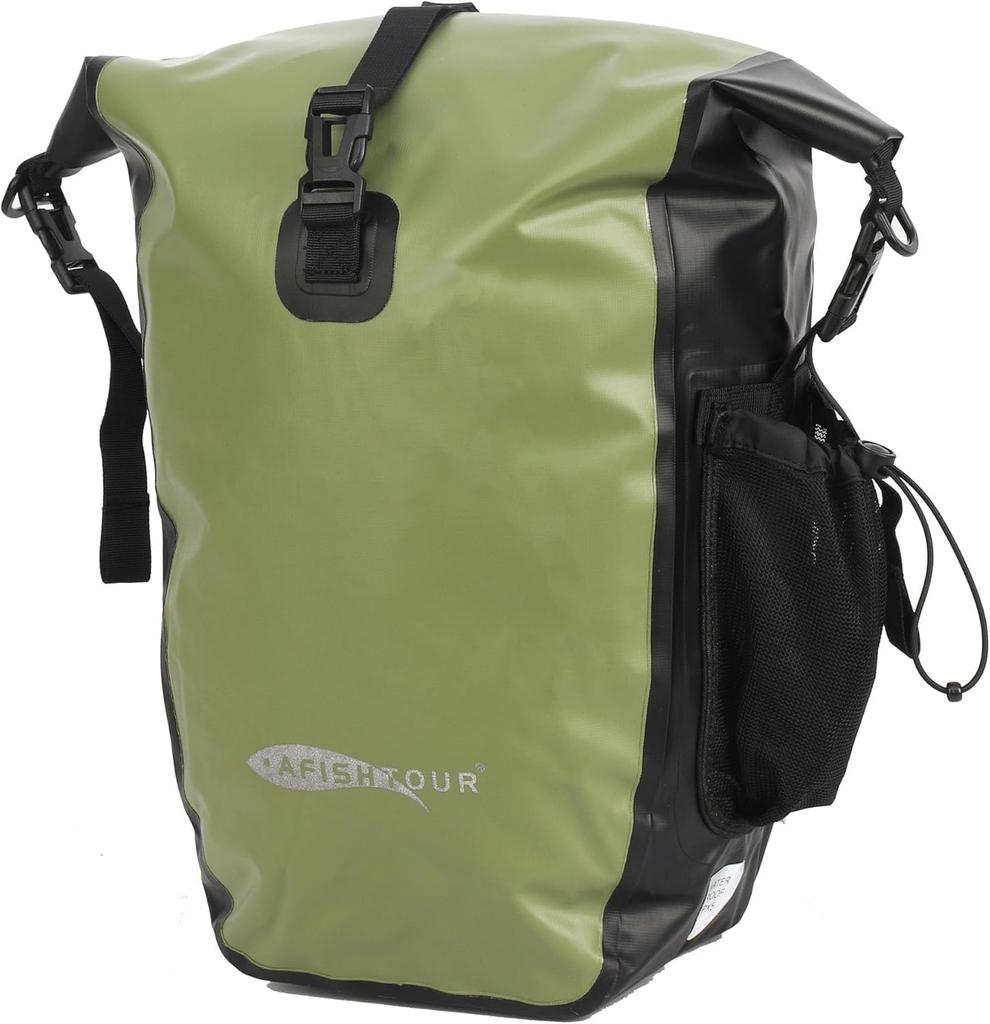 AFISHTOUR Waterproof Bicycle Pannier Bags - 50L Saddlebags for Bicycle Rear Racks - Bicycle Bags for Grocery and Laptops (Green, 1 Pair)