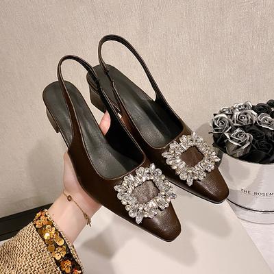 Стразы Баотоу Летние Новые Босоножки Мэри Джейн на среднем каблуке с квадратным носком и открытой пяткой