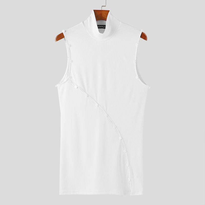 INCERUN Мужская водолазка без рукавов с косыми пуговицами и длинными топами с разрезом