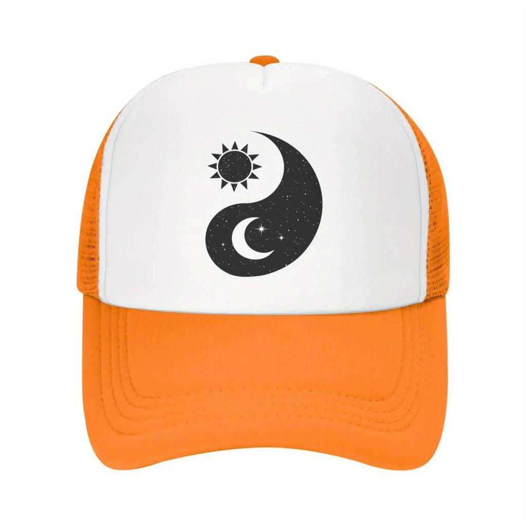 Yin Yang Sun Moon Graphic Trucker Hat Green White Adjustable Unisex Baseball Cap Casual Outdoor