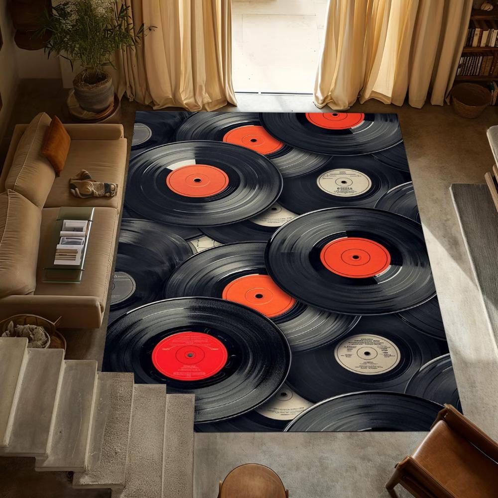 Chic Retro Groovy Vinyl Record Theme Decor Rug for Living Room Bedroom Leisure Area Home Decor Comfortable Non Slip Durable