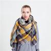 Модный квадратный шарф, осенне-зимний имитация кашемира, желтый и серый клетчатый шарф, шаль двойного назначения