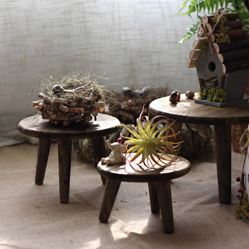 1 шт. Подставка для растений, стол, маленький круглый табурет, современная деревянная скамья, держатель для цветочного горшка в стиле ретро, реквизит для фотосъемки 19x12,5 см/23x16,5 см