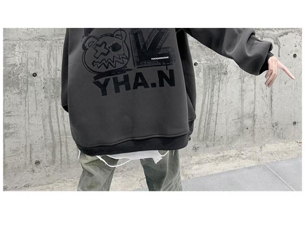 Мужская толстовка с капюшоном на плюшевой подкладке - Большой размер, Осень/Зима, Хип-хоп стиль, Модный свободный крой, Вдохновленная Америкой.