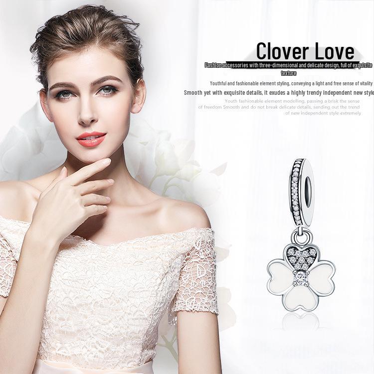 European-American Style DIY S925 Silver Lucky Clover Bracelet with Four-Leaf Clover Pendant (SCC259)