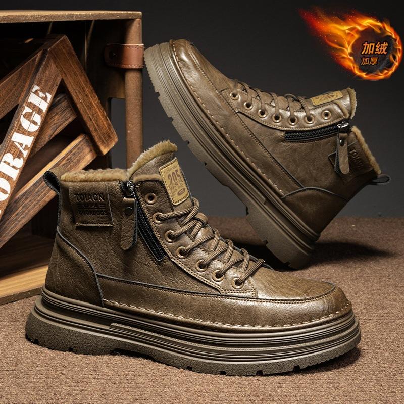 Martin Boots Men's Shoes Winter British Style Casual Leather Shoes Velvet Thermal Cotton Shoes Waterproof and Non-slip Locomotive Tooling Boots