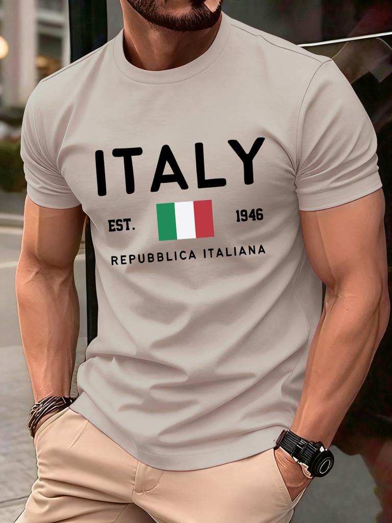 Италия Repubblica Italiana Печатные Футболки Мужская Мода Футболка с О-образным Вырезом Хлопок Свободная Одежда Мужская Универсальная Повседневная Уличная Одежда