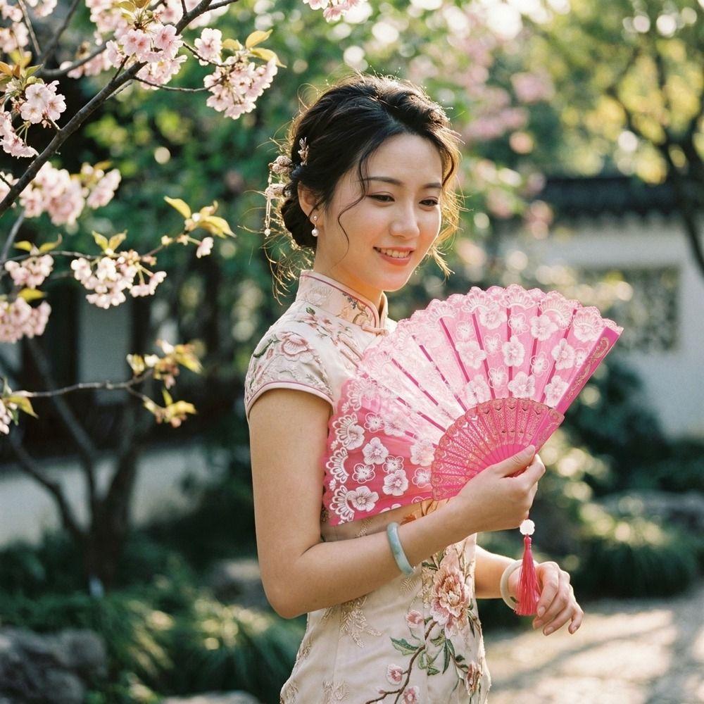 Flower Pattern Dance Fan Vintage Decorative Fan Hanfu Fan Chinese Folding Fan  Wedding Party