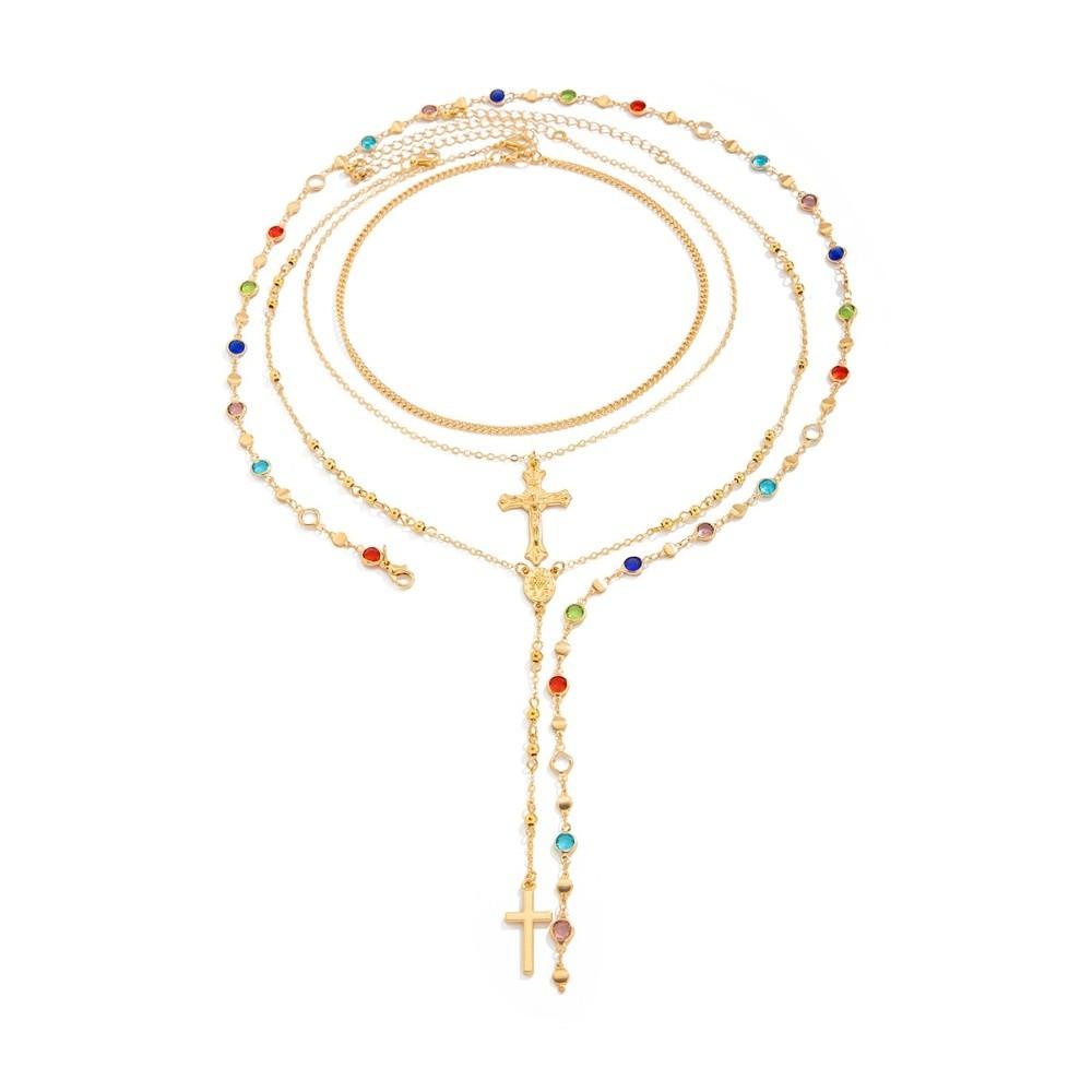 Rhinestone Metal Stacked Necklace Y2K Zinc Zinc Alloy Neck Pendant Beads Stacked Collarbone Chain Women