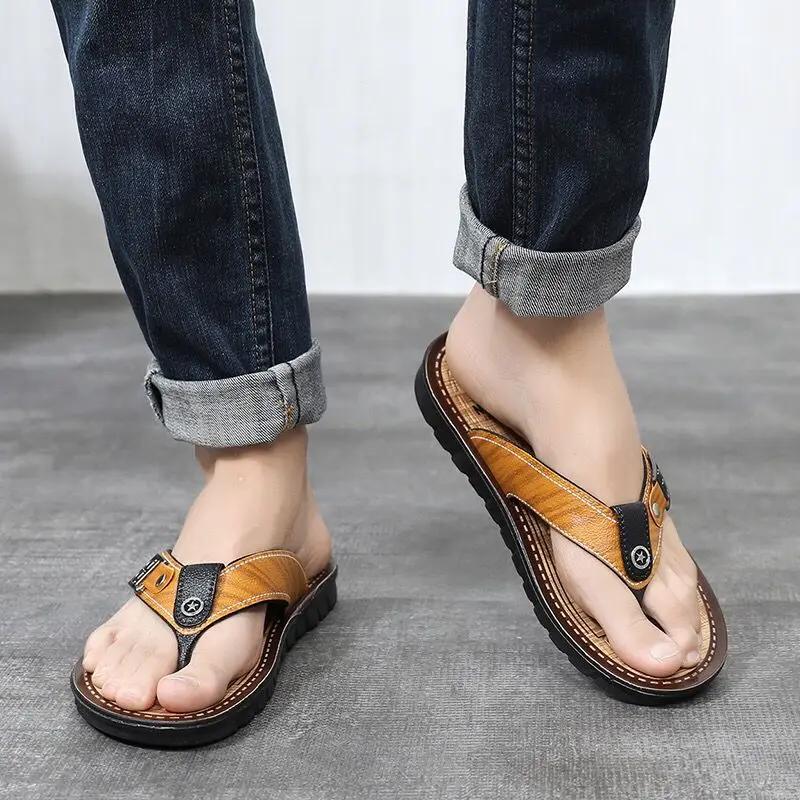 Flip Flops Shoes 2024 Fashion Slippers for Men Slip-resistant Shiatsu Sandals Man Adult High Quality Rubber Elegant Style Casual