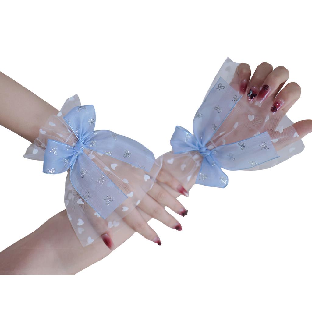 Silver Glitter Bow Embellished Arm Sleeve For Nail Photography Elegant Chiffon Accessory With Elastic Fit