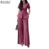 Women Short Sleeve Blouse and Wide Leg Pants Casual Two Piece Suit Set