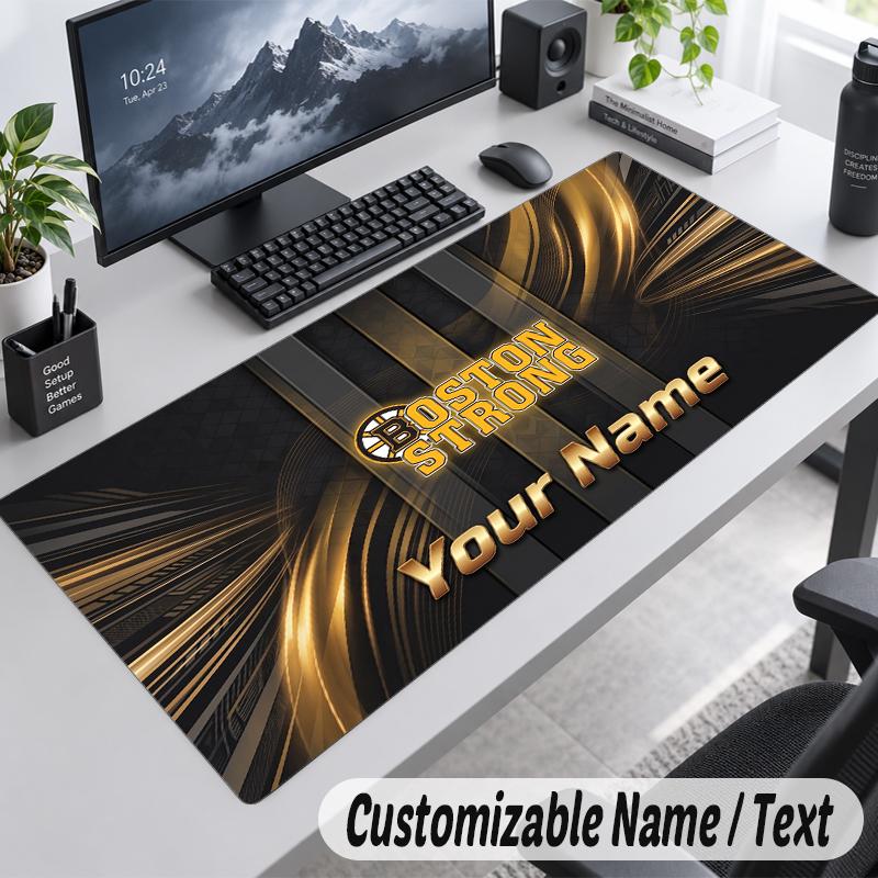 Custom Name Text Mouse Pad Boston Bruins Personalized Desk Pad For Work And Gaming