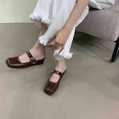 IPPEUM Женские балетки с квадратным носком 2025 Тапочки Черные Коричневые Туфли-мюли