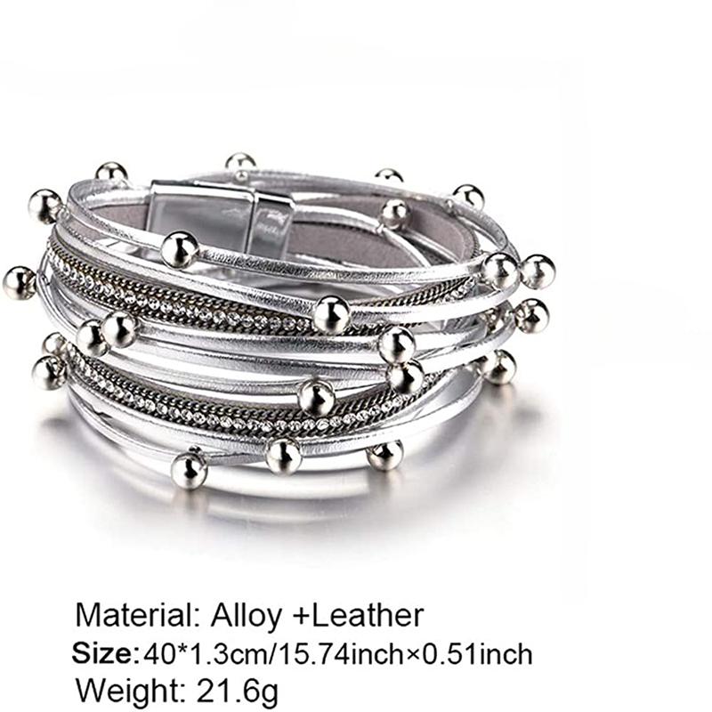 Кожаные браслеты для женщин, леопардовые многослойные хрустальные бусины в стиле бохо, браслет-манжета, ювелирные изделия