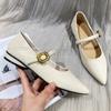 Women Pumps Genuine Leather Shoes for Women Prong Toe Chunky Heel Shoes Shallow Low Heel Mary Janes Handmade Shoes