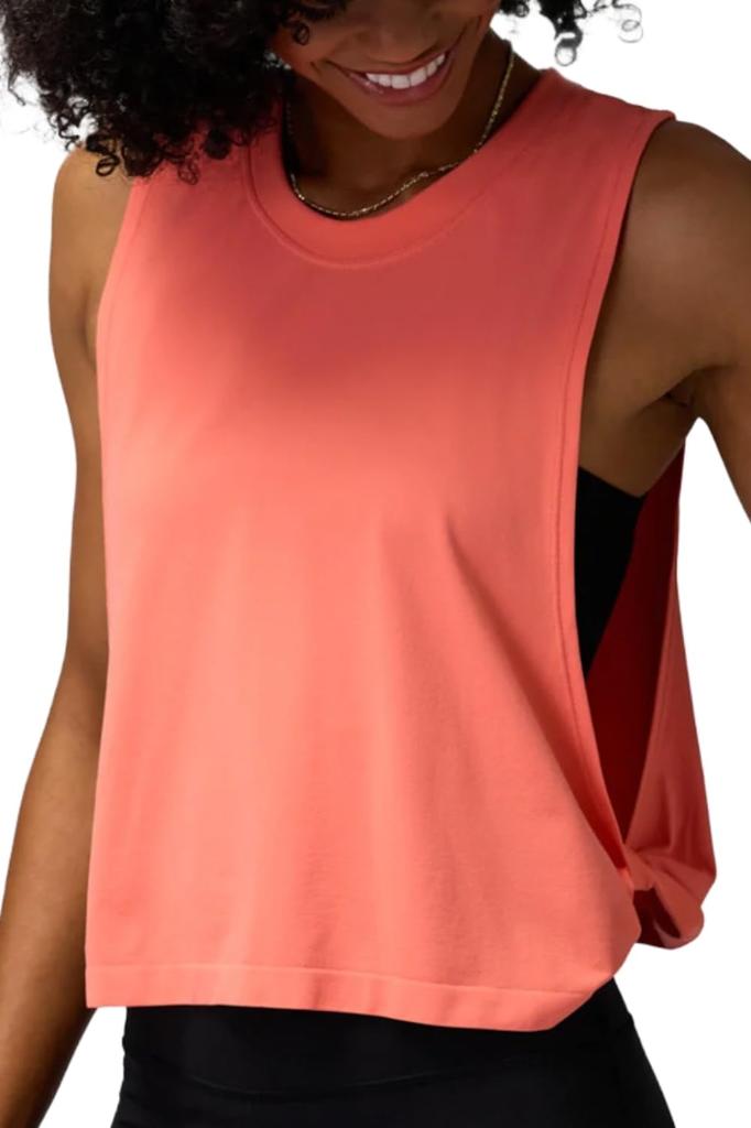 VEROMAN Yoga Short Top, Training, Sleeveless, Length, Ppi-nsc027 (Coral Pink, L)