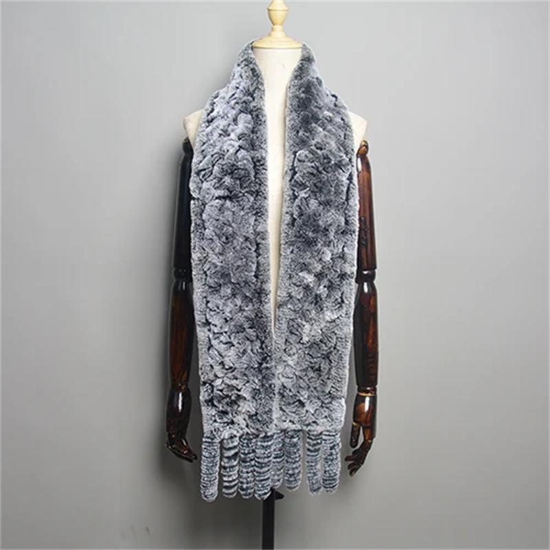 Новый женский шарф из шерсти кролика рекс, длинный шарф из натурального меха, зимний теплый уличный модный шарф из натурального меха