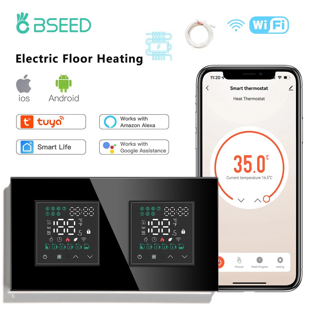 BSEED Wi-Fi Электрические термостаты для напольного отопления, Контроллер температуры для водяного и газового котла, Умные сенсорные переключатели, Tuya Smart Life