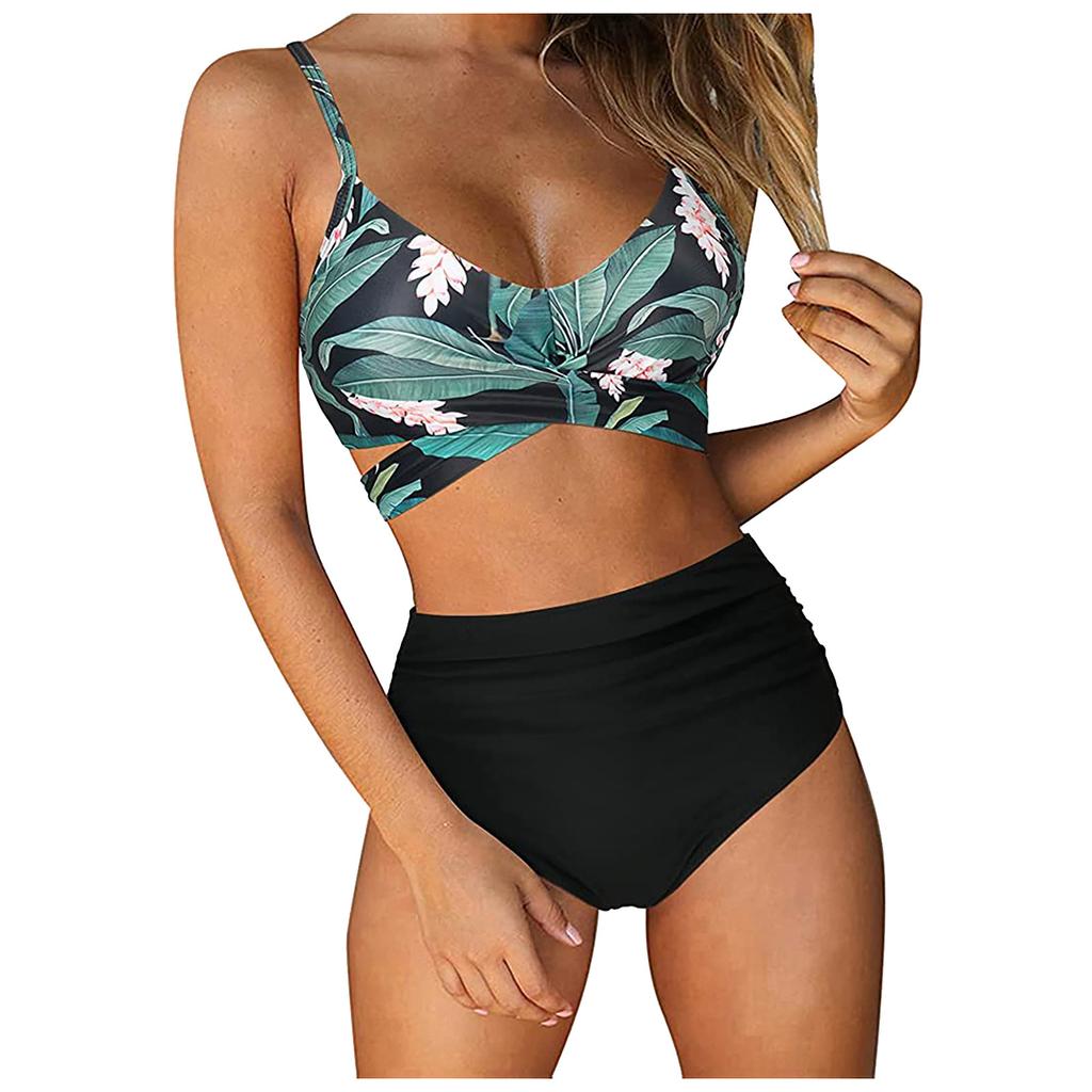 Sexy swimsuit 1011 European and American new cross-strap high waist printed split women's bikini swimsuit