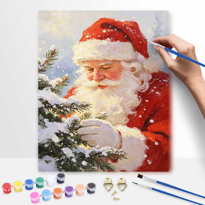 Christmas Santa Claus Snow Pine Tree Digital Oil Painting Art Kit Hand Painting Home Decoration Painting