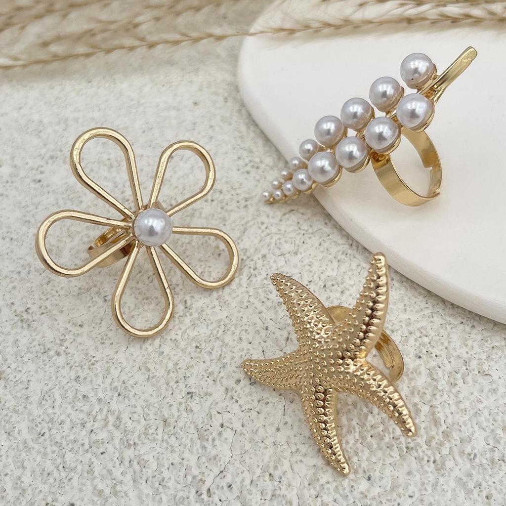 Модный женский набор колец из сплава с неровным дендритным дизайном и инкрустированными жемчужинами