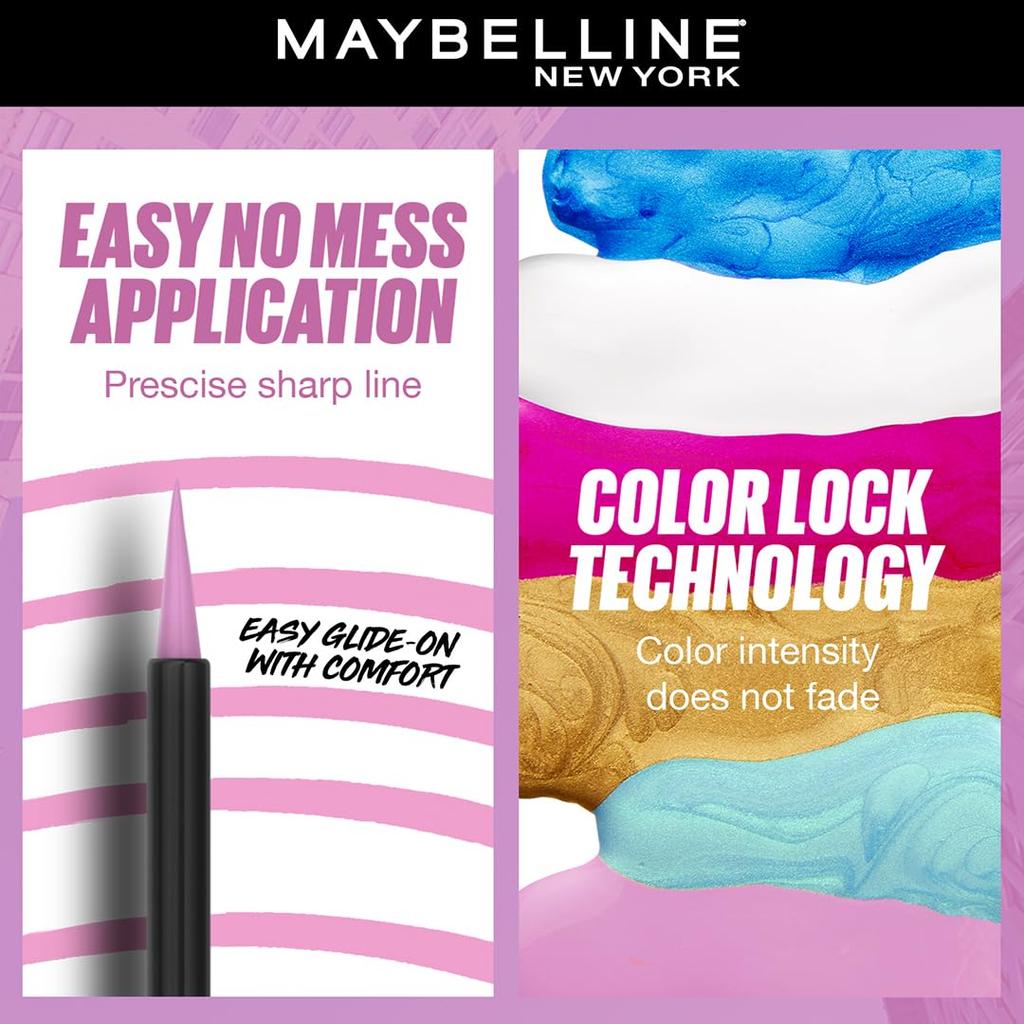 Maybelline New York Фиолетовая жидкая подводка для глаз 2,1 мл Водостойкая Стойкая к смазыванию Смелый макияж глаз Стойкость 48 часов Веганская формула