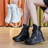 Genuine Leather Shoes Women Fashion Boots 9cm Height Increasing Shoes Flat Platform Ladies Ankle Boots Black Beige