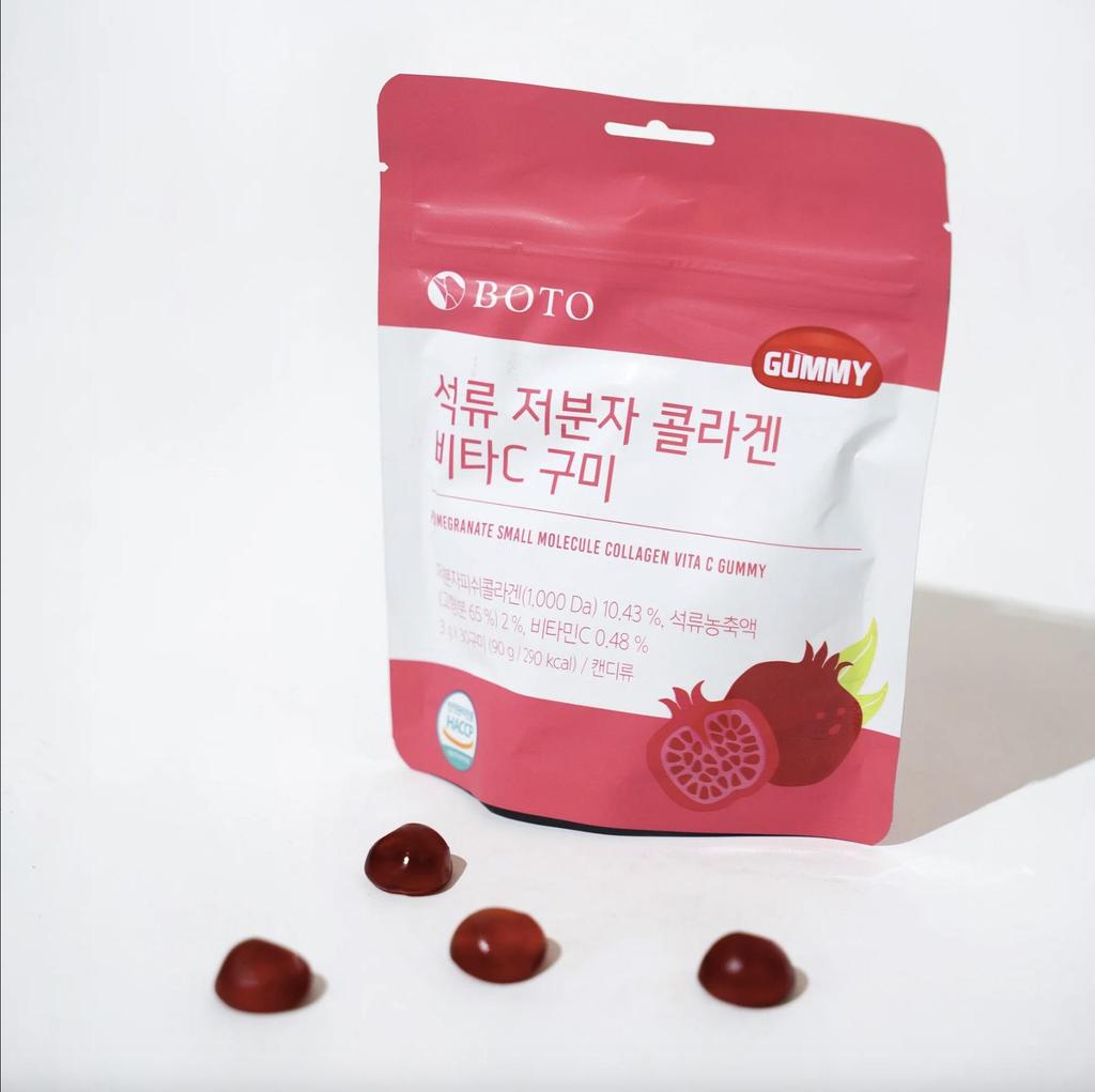 BOTO Гранатовый низкомолекулярный корейский коллаген (1000Да) Vita C желейное желе (30 жевательных конфет x 1 упаковка)