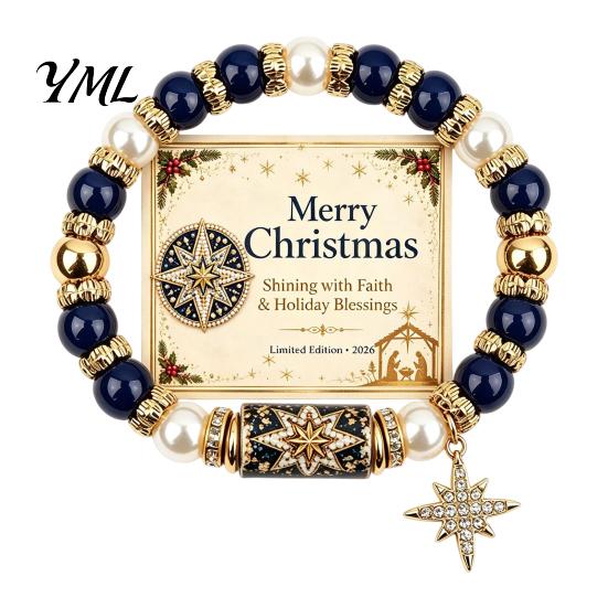 Holiday Gift for Women Christmas Bracelets Women, Beaded Charm Stretch Bracelet with Winter Jewelry Card, Stocking Stuffers, Party Accessory
