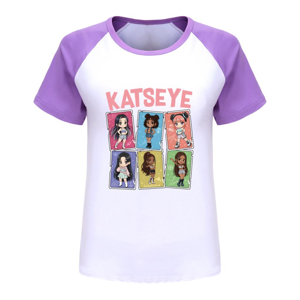 5300 Детская футболка для девочек с принтом KATSEYE, рукав реглан, короткий рукав