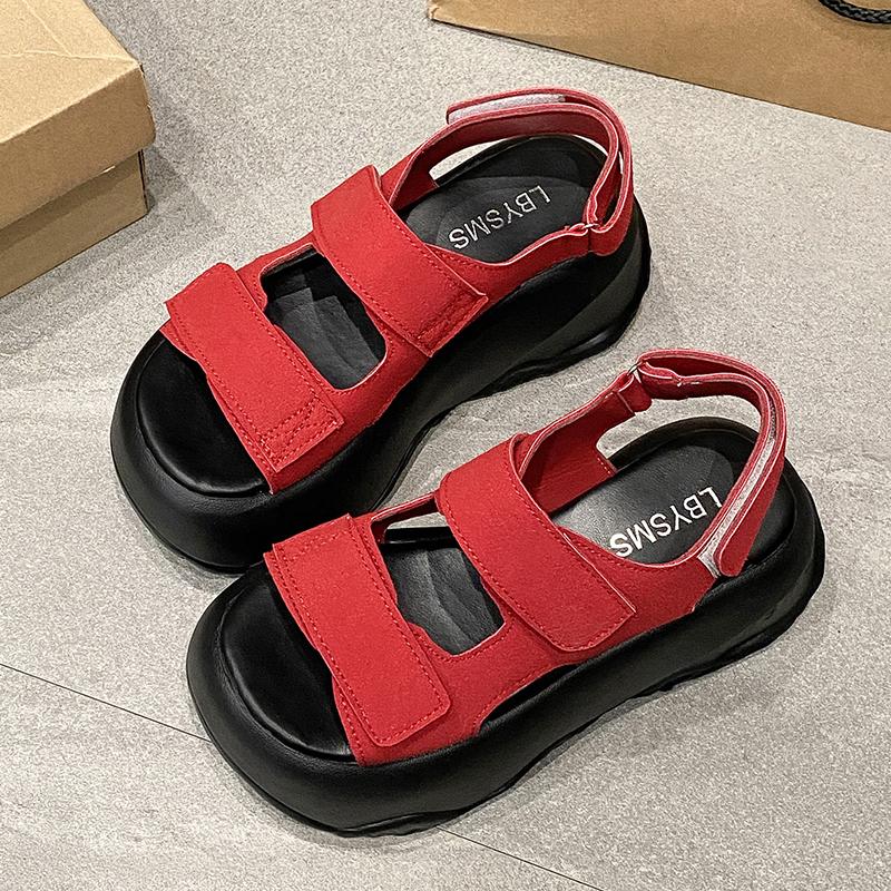 Мода Новая Мода Платформа с Открытым Носком Нубук Кожа Пляжная Обувь Круглый Носок Липучка 8 см Толстый Каблук Повседневные Римские Сандалии