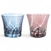 Mizukage Kiriko Pair of Glass Ranbori Komon Ink Blue Bishou J-kitchens Cups, 94xH85mm, 240cc, (Small Pattern) & Purple, (Current Model)