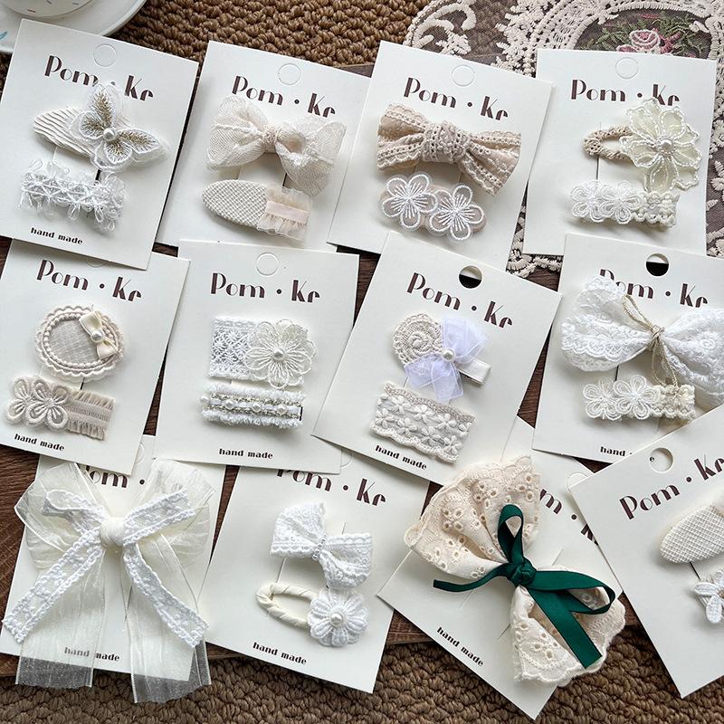 Детские милые кружевные заколки для волос, милые заколки для волос с бантиками, детские жемчужные вышитые цветы, боковая заколка, челка, сломанные заколки для волос