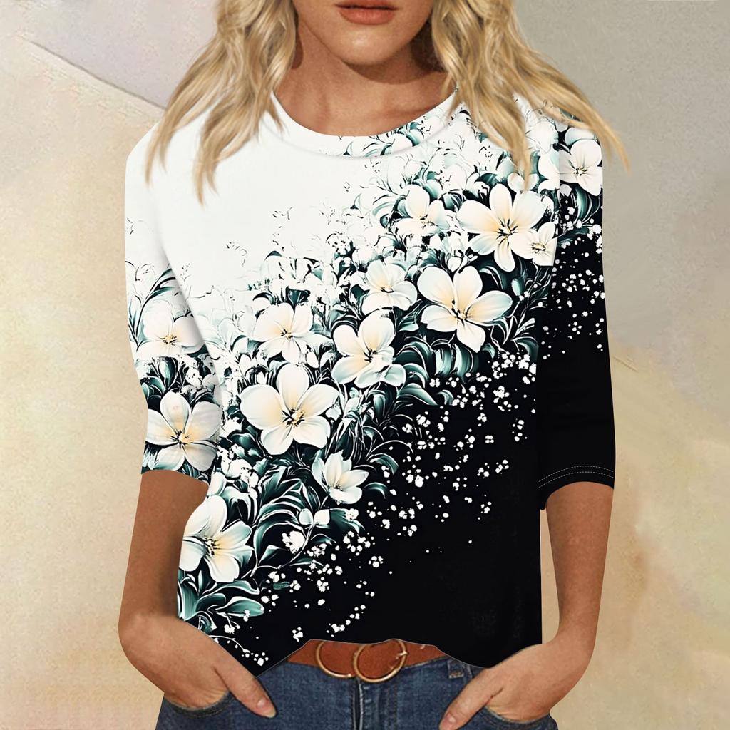 Женский модный повседневный пуловер с воротником три четверти и принтом