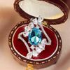 Exquisite White Aqua Blue Zircon Oval Rings for Women Fashion Silver Color Wedding Jewelry Gift