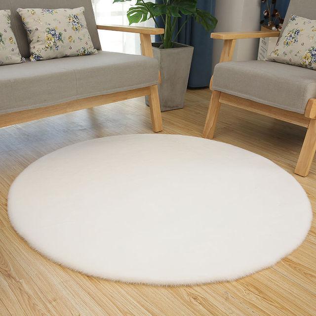 Round Children 'S Carpet Furry Girl Room Non -Slip Floor Mats White Artificial Rabbit Fur Living Room Bedroom Home Decoration Rugs