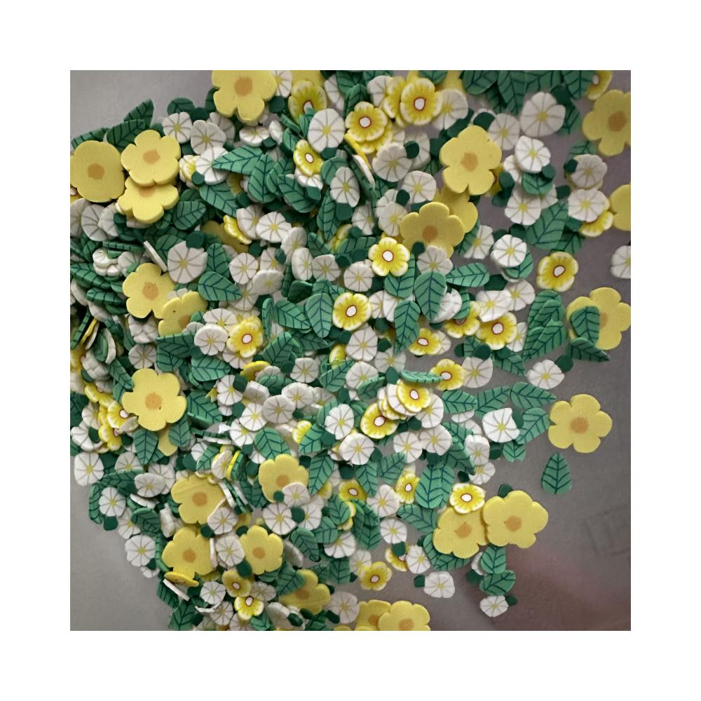 Yellow Flower Meadow Slices Polymer Clay Sprinkles With Green Leaves for Crafts Making Nail Arts Decoration DIY Slime Filling Ma