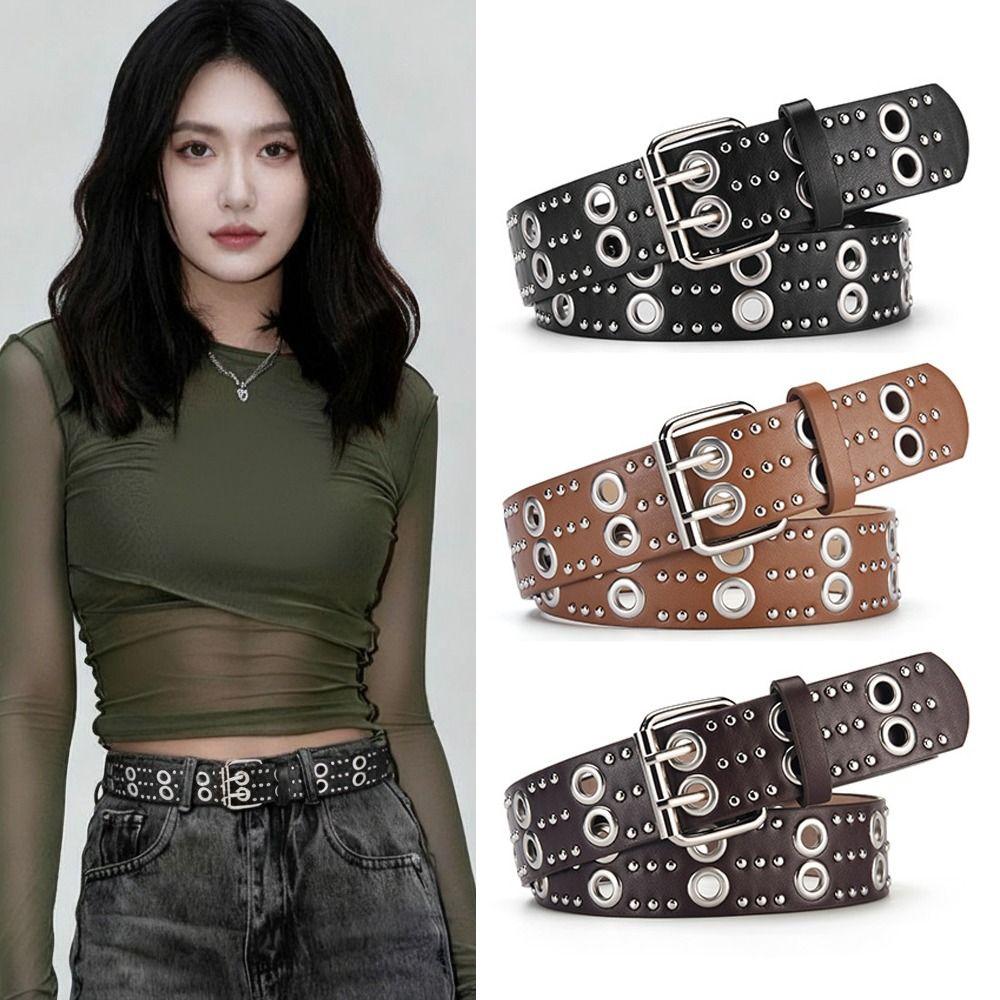 Retro Rivet Belt Luxury Design Punk Waistband Trendy Business Waist Belt Paired with Skirts Jeans