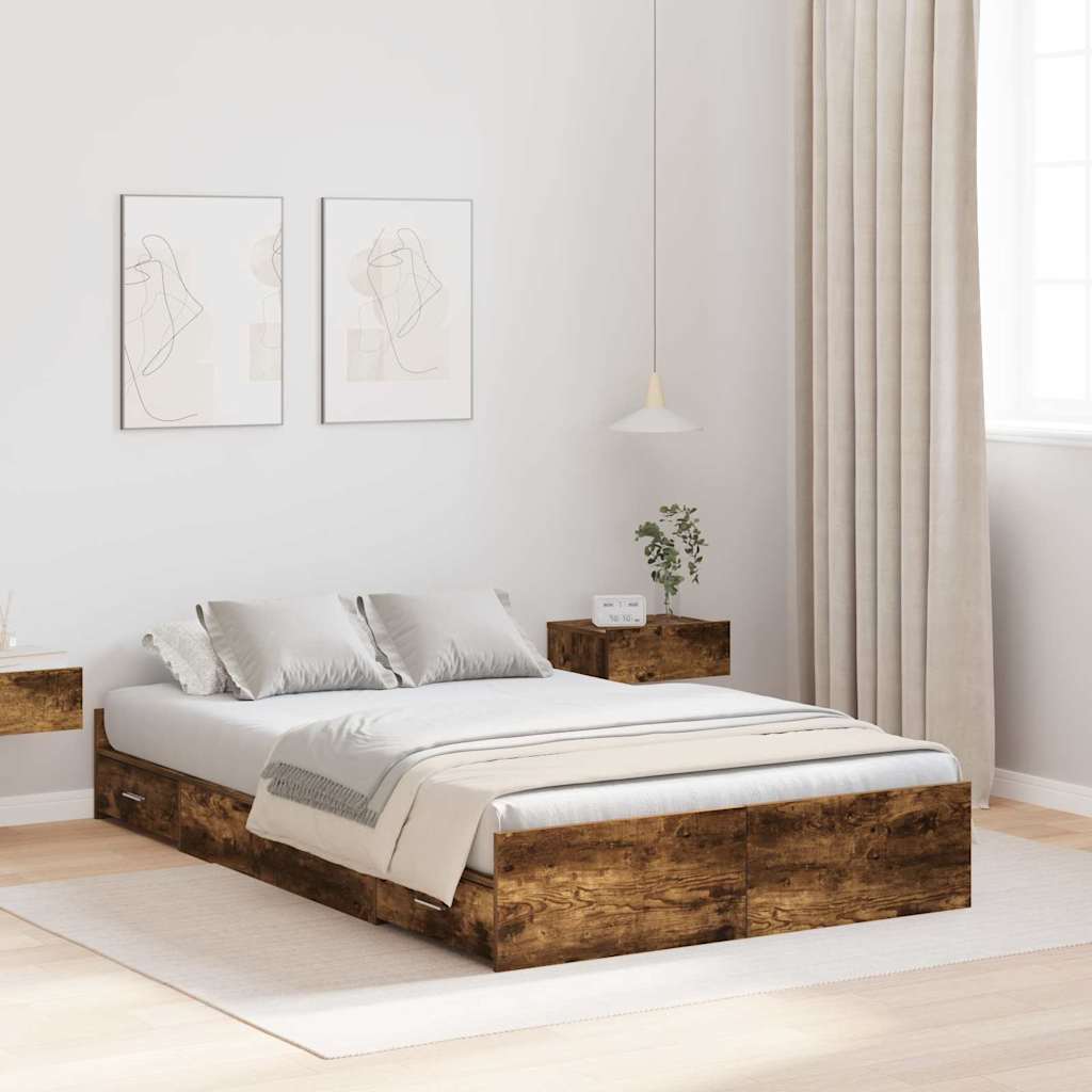 Storage Bed Frame Smoked Oak 120 x 190 cm