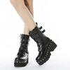 Sexy Buckle Women's Winter High Boots Leather Block Heel Gothic Black Punk Style Platform Shoes Female Footwear Women's Shoes