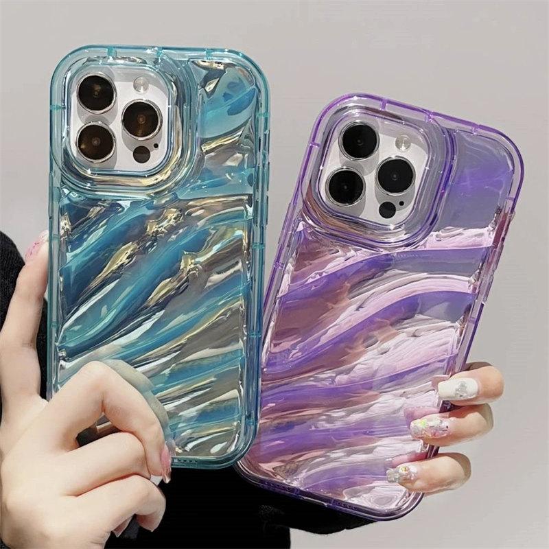 Роскошный лазерный волнистый прозрачный чехол для iPhone 14 13 12 11 Pro Max X XS XR 8 7 Plus SE 2022, мягкий противоударный чехол-бампер ярких цветов