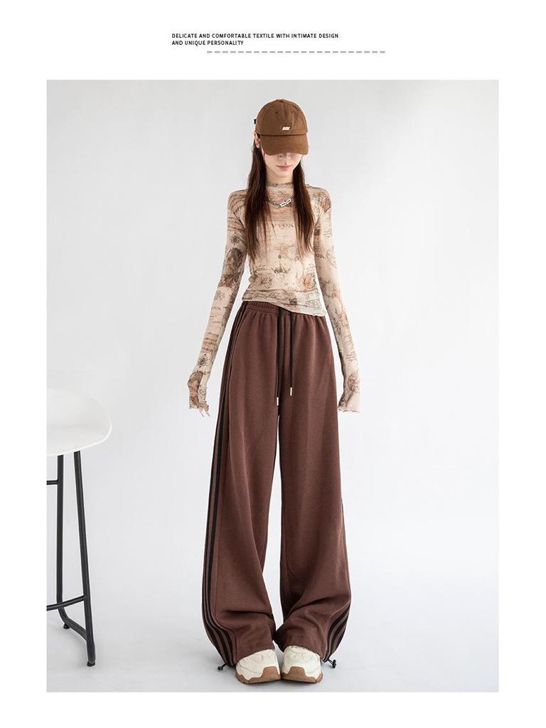 2024 Женские осенние свободные спортивные штаны прямого кроя с модной боковой полосой