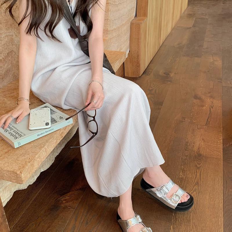 Версия из овчины~ Увеличение роста 3,5 см~ Ленивый круглый носок, двойная пряжка, крутые шлепанцы для пляжа