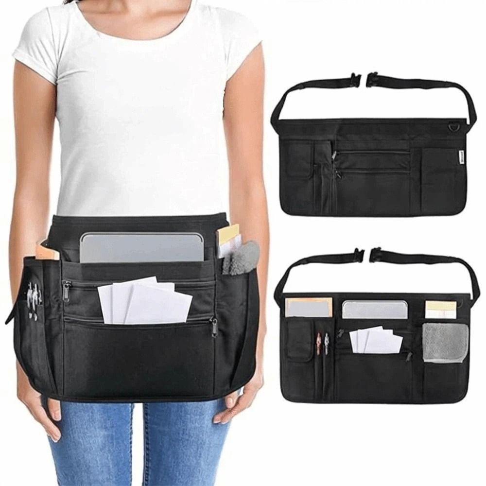 Oxford Cloth Half Apron Multiple Pockets Waist Apron Convenient Waitress Apron Bistro