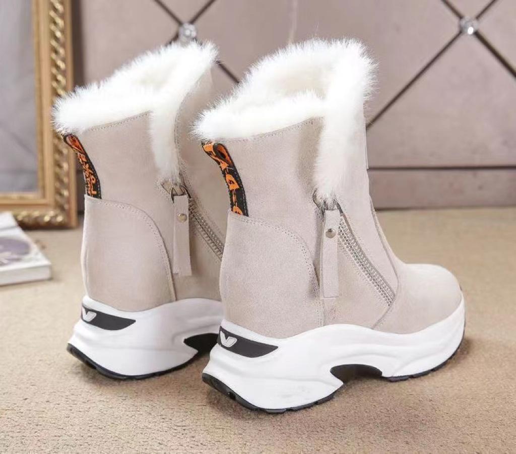 Women's Ankle Boots Warm Fleece Thick Sole Winter Snow Boots Fashion Zipper Wedge Outdoor Sneakers Botas