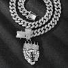 Men's Hip Hop 3D Crown Lion Head Pendant Necklace, with 13mm Cuban Chain  Animal Lion Head Rock Necklaces Fashion Punk Jewelry