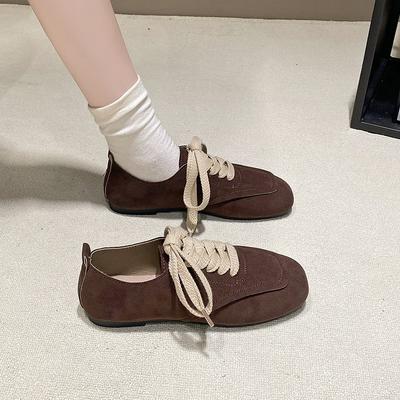 Винтажная женская обувь осень повседневная женская обувь на плоской подошве с квадратным носком осень 2024 платье зима новая повседневная обувь на шнуровке