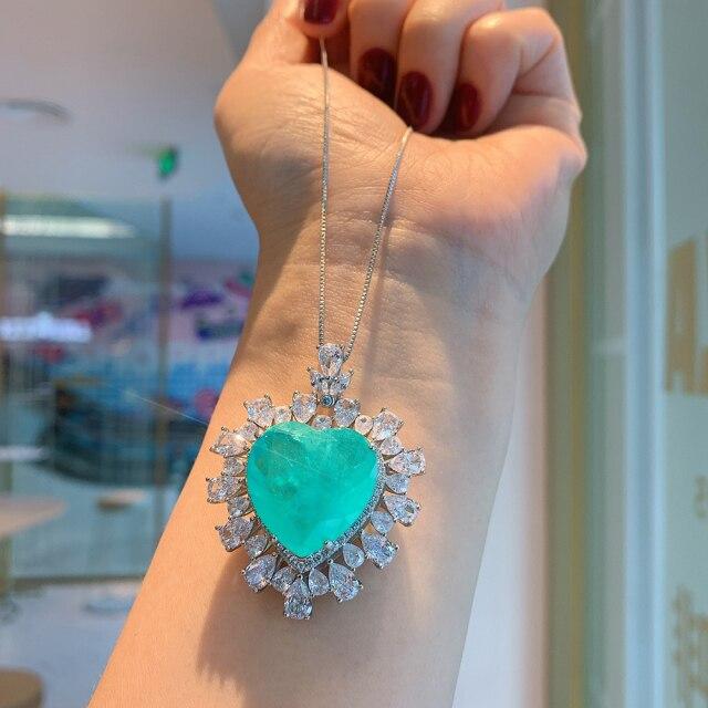 Подвески из стерлингового серебра 925 пробы 20*20 мм, турмалин Параиба, изумруд, лабораторный бриллиант, кулон, ожерелье для женщин, свадебная вечеринка, изящные ювелирные украшения