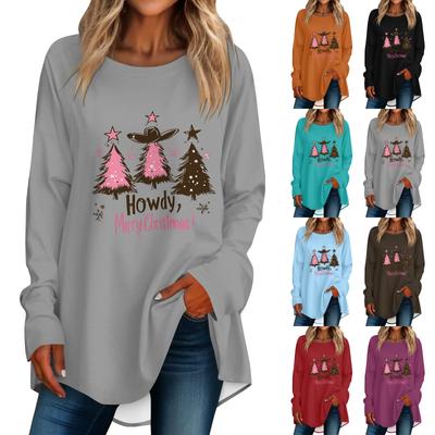 Женская повседневная футболка больших размеров с длинными рукавами и круглым принтом, верхний пуловер